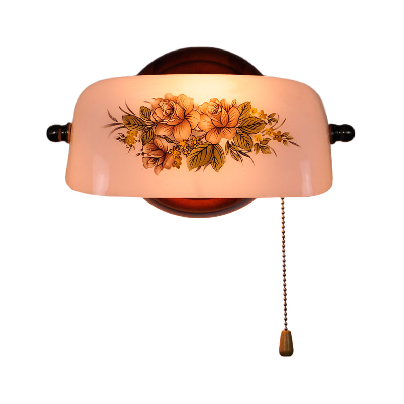 Vivolux | 1 Kopf Blumenmuster Schattierte Wandlampe Amerikanischer Garten Weiße Glas Wandleuchte mit Zugkette