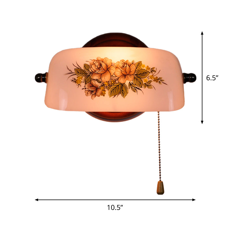 Vivolux | 1 Kopf Blumenmuster Schattierte Wandlampe Amerikanischer Garten Weiße Glas Wandleuchte mit Zugkette
