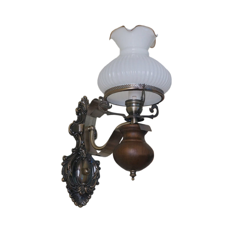 Vivolux | Pastorale Handgefertigte Wandlampe Jug 1/2-Kopf Opal Glas Rippendesign Wandmontage Leuchte in Bronze