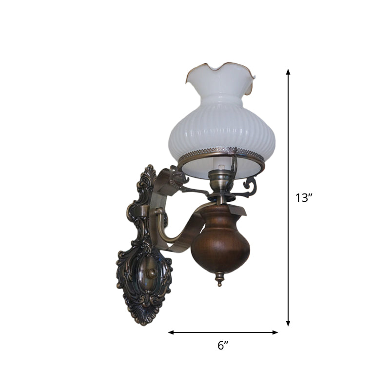 Vivolux | Pastorale Handgefertigte Wandlampe Jug 1/2-Kopf Opal Glas Rippendesign Wandmontage Leuchte in Bronze