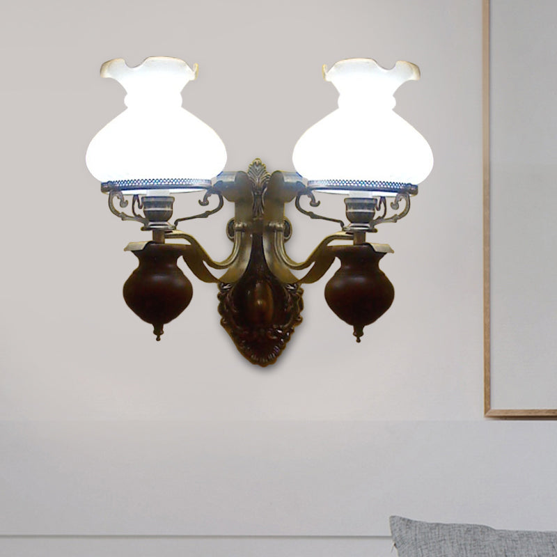 Vivolux | Pastorale Handgefertigte Wandlampe Jug 1/2-Kopf Opal Glas Rippendesign Wandmontage Leuchte in Bronze