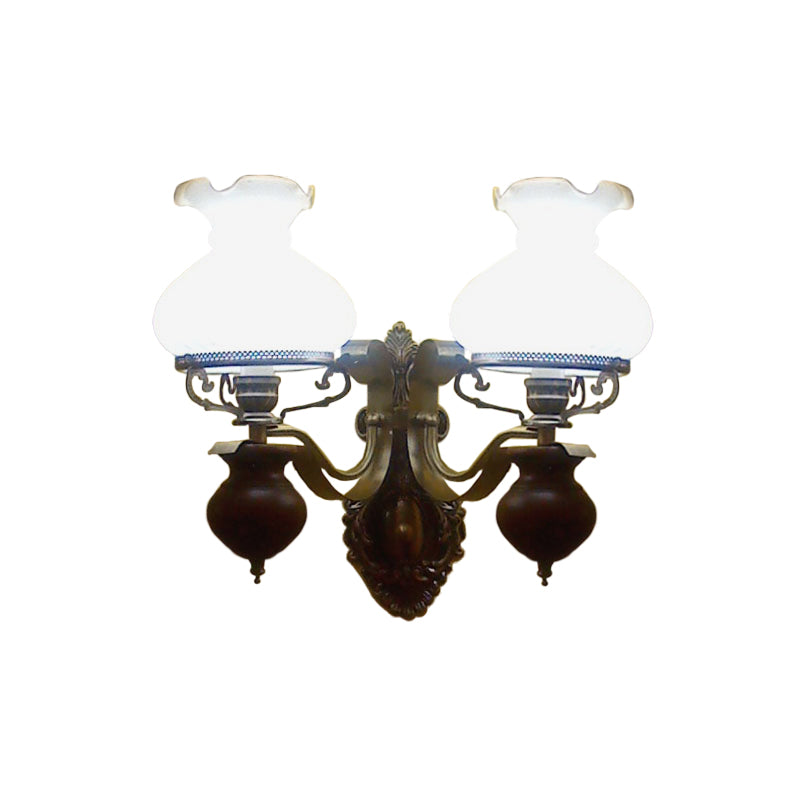 Vivolux | Pastorale Handgefertigte Wandlampe Jug 1/2-Kopf Opal Glas Rippendesign Wandmontage Leuchte in Bronze