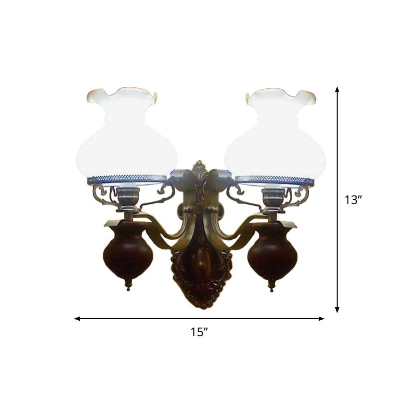 Vivolux | Pastorale Handgefertigte Wandlampe Jug 1/2-Kopf Opal Glas Rippendesign Wandmontage Leuchte in Bronze