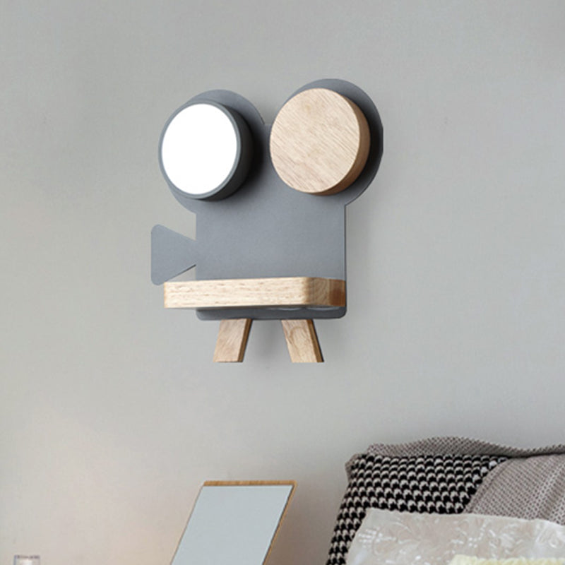 Vivolux | Schießkamera Wandlampe Nordic Eisen Grau/Weiß-Holz LED Flush Wand Sconce mit Regal-Funktion