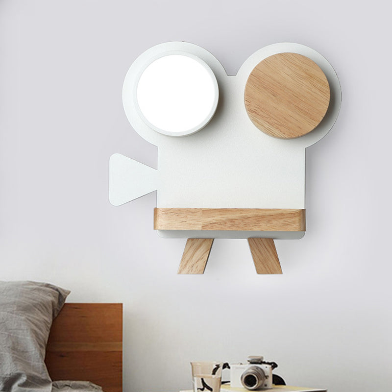 Vivolux | Schießkamera Wandlampe Nordic Eisen Grau/Weiß-Holz LED Flush Wand Sconce mit Regal-Funktion