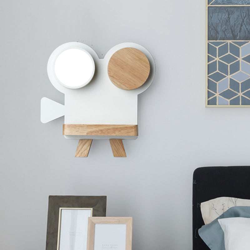 Vivolux | Schießkamera Wandlampe Nordic Eisen Grau/Weiß-Holz LED Flush Wand Sconce mit Regal-Funktion