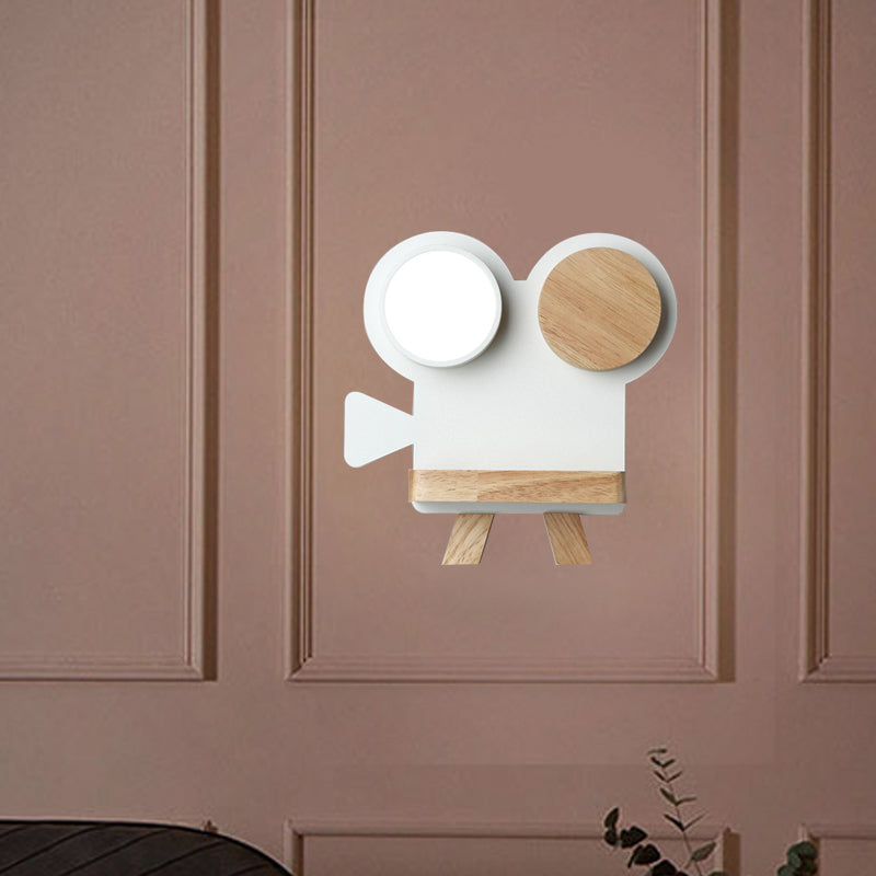 Vivolux | Schießkamera Wandlampe Nordic Eisen Grau/Weiß-Holz LED Flush Wand Sconce mit Regal-Funktion