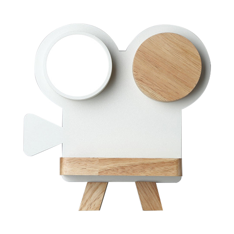 Vivolux | Schießkamera Wandlampe Nordic Eisen Grau/Weiß-Holz LED Flush Wand Sconce mit Regal-Funktion