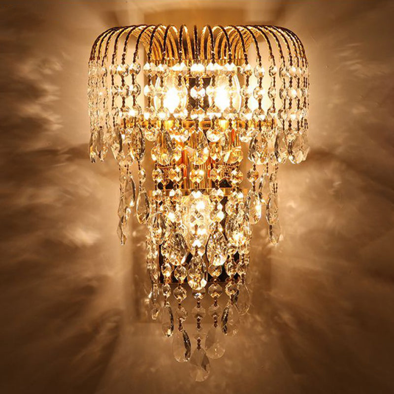 Vivolux | Wicker Crystal Drip Wandlamp Modernistisch 3 Lichten Slaapkamer Sconces Verlichting in Goud