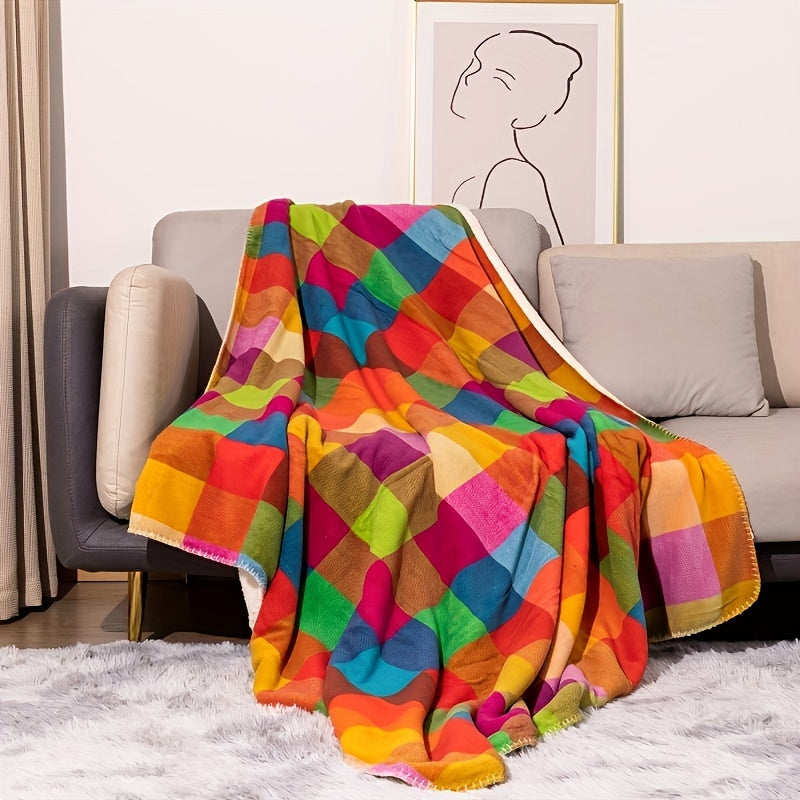 Vivolux | Korallfleece-Decke – Wendbare dicke Sherpa-Decke mit buntem kariertem Muster