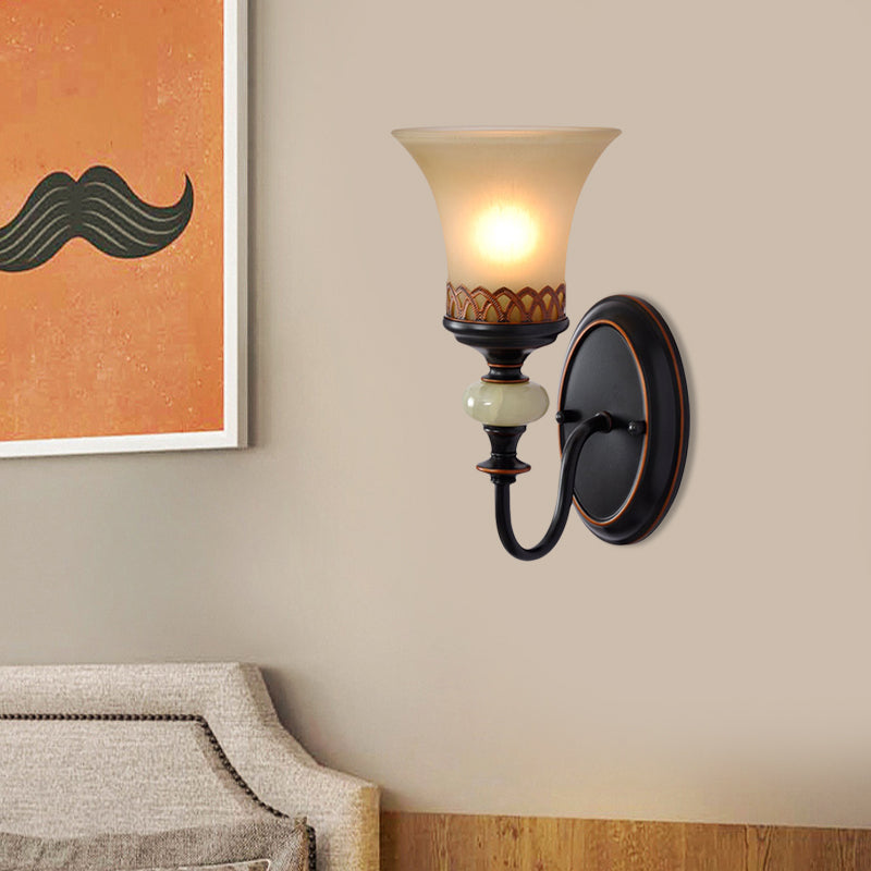 Vivolux | Schwarze Glocken-Up-Wandanbauleuchte Vintage Tan Glass 1 Glühbirne Wohnzimmer Wandleuchtenarmatur