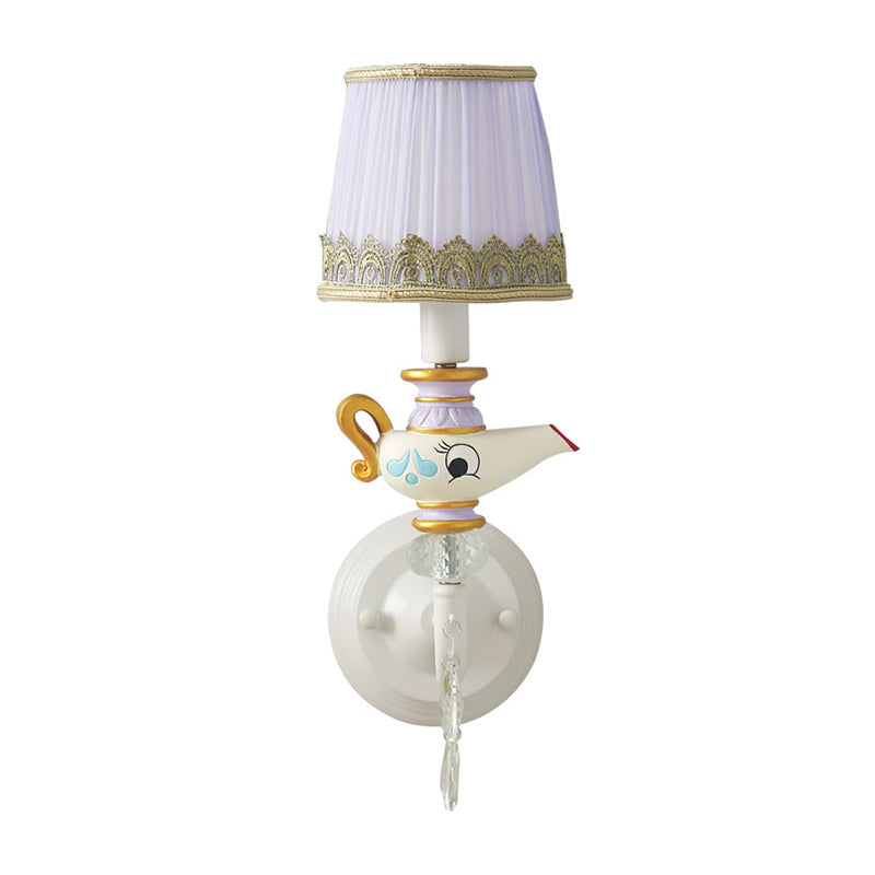 Vivolux | 1 Kopf Innen Wandbeleuchtung Zeitgenössische Weiß-Gold Wandlampe mit Fässern Stoffschirm und Teekanne Deco