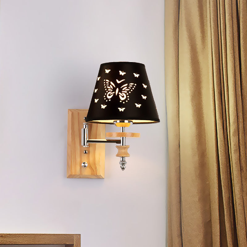 Vivolux | Schwarze Fassstoff-Wandleuchte Kinder 1/2 Lichter Holz Wandmontierte Lampe mit Schmetterlingsmuster
