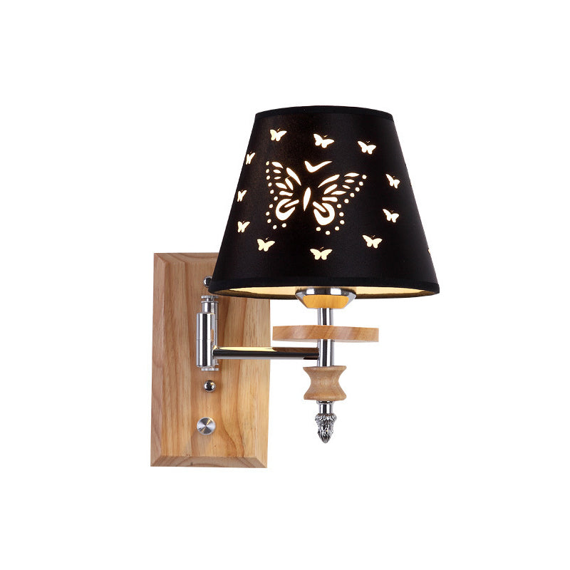 Vivolux | Schwarze Fassstoff-Wandleuchte Kinder 1/2 Lichter Holz Wandmontierte Lampe mit Schmetterlingsmuster
