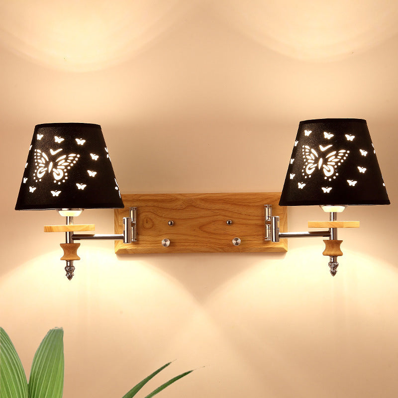 Vivolux | Schwarze Fassstoff-Wandleuchte Kinder 1/2 Lichter Holz Wandmontierte Lampe mit Schmetterlingsmuster