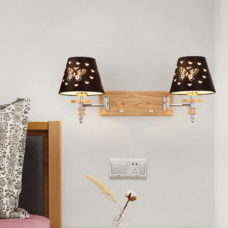Vivolux | Schwarze Fassstoff-Wandleuchte Kinder 1/2 Lichter Holz Wandmontierte Lampe mit Schmetterlingsmuster