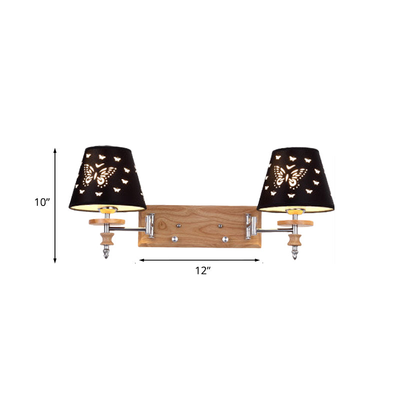 Vivolux | Schwarze Fassstoff-Wandleuchte Kinder 1/2 Lichter Holz Wandmontierte Lampe mit Schmetterlingsmuster