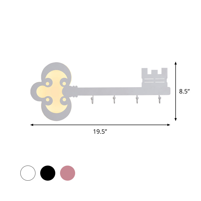 Vivolux | Schlüssel Schlafzimmer Wandleuchte Lampe Metall Led Cartoon Wandmontierte Beleuchtung in Schwarz/Weiß/Rosa mit Haken