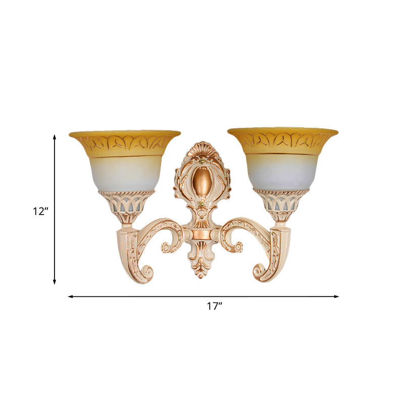 Vivolux | Gekromde Arm Metal Wandlamp Vintage 1/2-Kop Woonkamer Wandlamp met Verwijde Beige Glazen Lampenkap