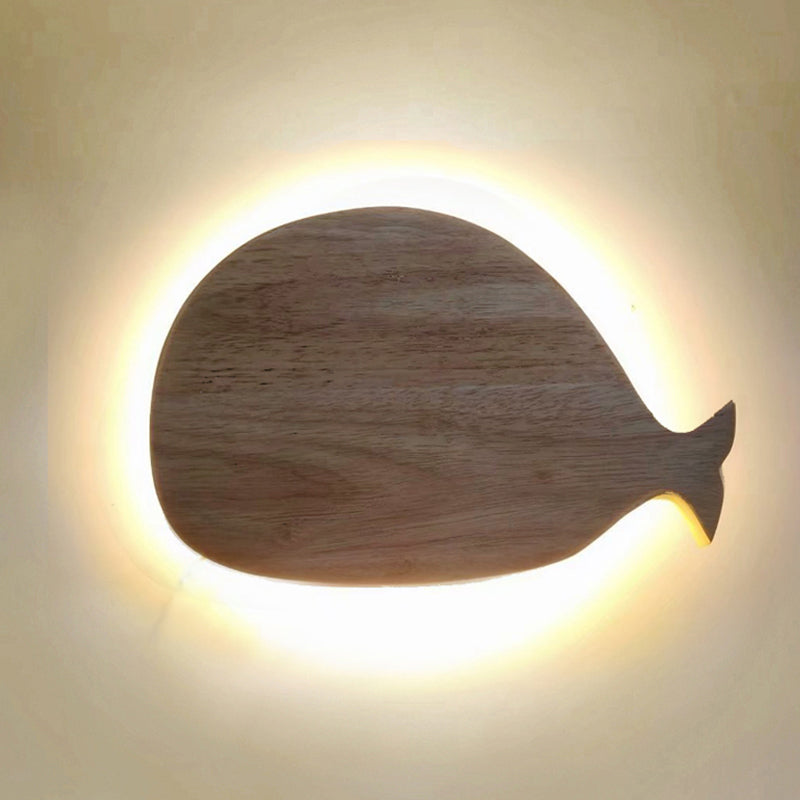 Vivolux | Schwarz/Weiß/Beige Wal Wandbeleuchtung Cartoon Holz LED Wandlampe mit/ohne Uhr in Warm/Weiß Licht