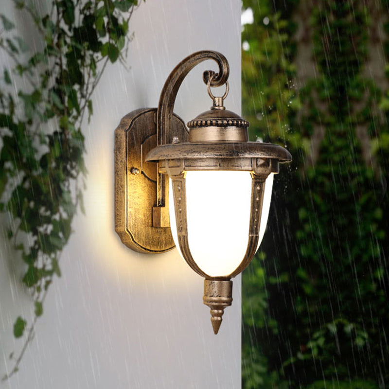 Vivolux | Urn-förmige Frosted Glass Wandlamp Land 1 Licht Außen Wand Hängeleuchte in Schwarz/Gold/Bronze