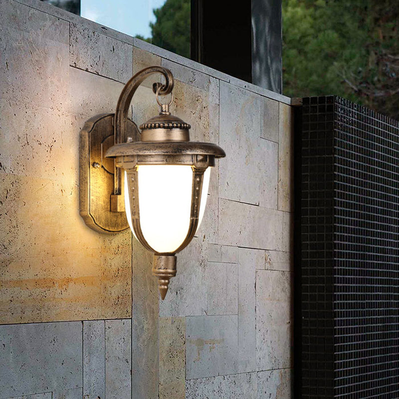 Vivolux | Urn-förmige Frosted Glass Wandlamp Land 1 Licht Außen Wand Hängeleuchte in Schwarz/Gold/Bronze