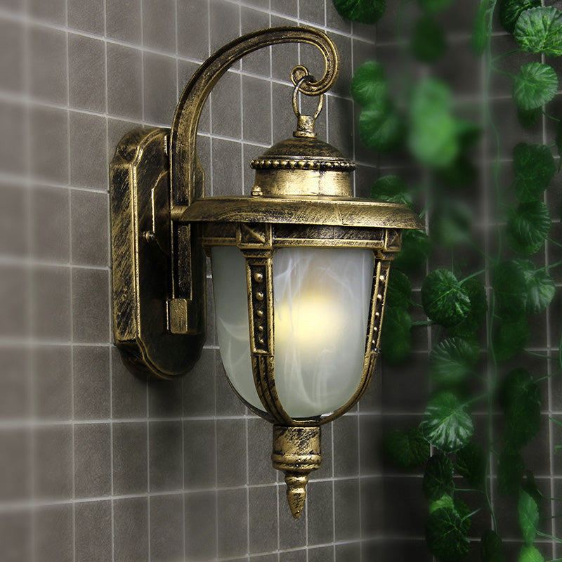 Vivolux | Urn-förmige Frosted Glass Wandlamp Land 1 Licht Außen Wand Hängeleuchte in Schwarz/Gold/Bronze