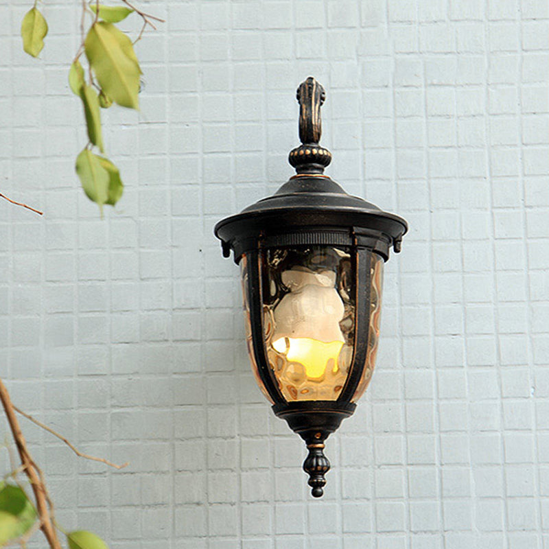 Vivolux | Urn Klare Dimple Glas Wandlamp Landhaus 1 Licht Innenhof Wandbeleuchtung in Schwarz mit Gebogenem Arm