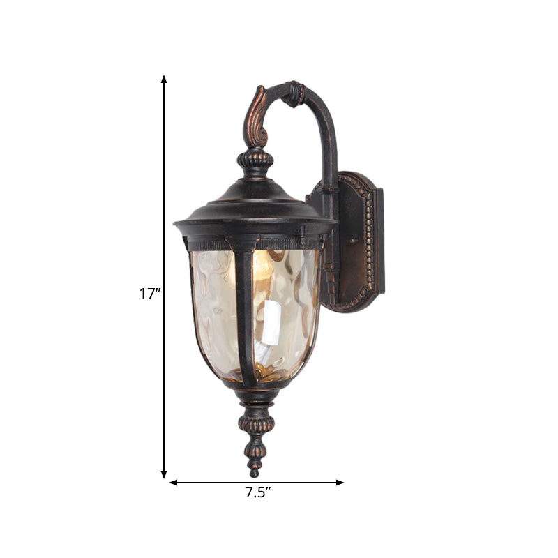 Vivolux | Urn Klare Dimple Glas Wandlamp Landhaus 1 Licht Innenhof Wandbeleuchtung in Schwarz mit Gebogenem Arm