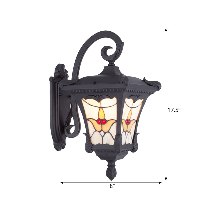 Vivolux | Schwarze Laterne Wandlampe Vintage Metallic 1-Birne Patio Blumenmuster Wandmontage Lichtarmatur