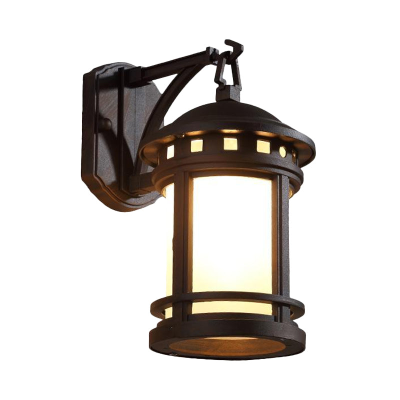 Vivolux | Zwart/Koffie 1 Lamp Wandgemonteerde Verlichting Landelijk Witte Glazen Cilinder Wandlamp voor Binnenplaats