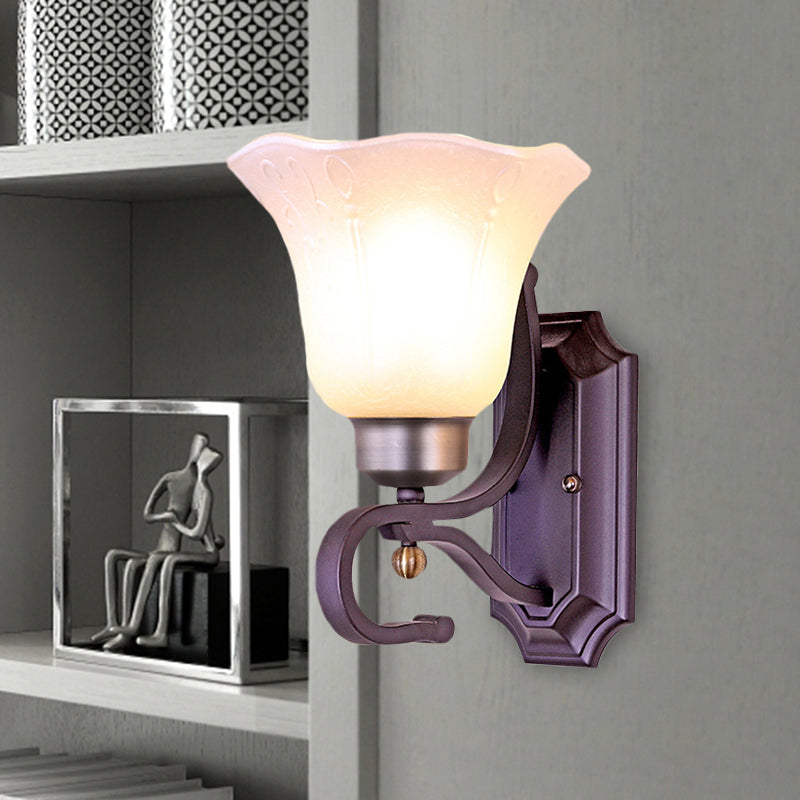 Vivolux | Vintage Blossom Wandlamp 1/2-Bulb Frosted Wit Glas Wandverlichtingsarmatuur in Zwart