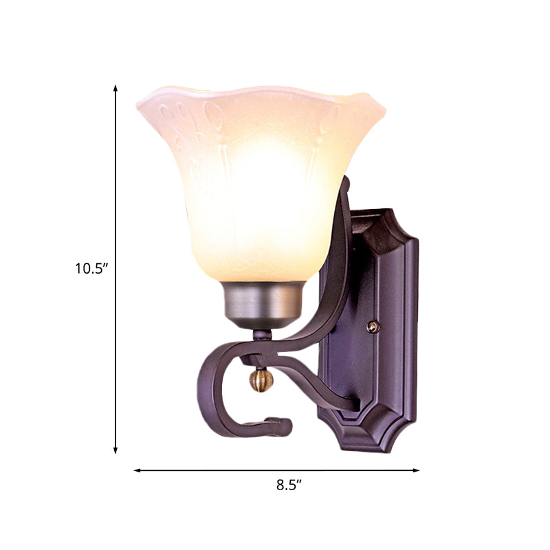 Vivolux | Vintage Blossom Wandlamp 1/2-Bulb Frosted Wit Glas Wandverlichtingsarmatuur in Zwart