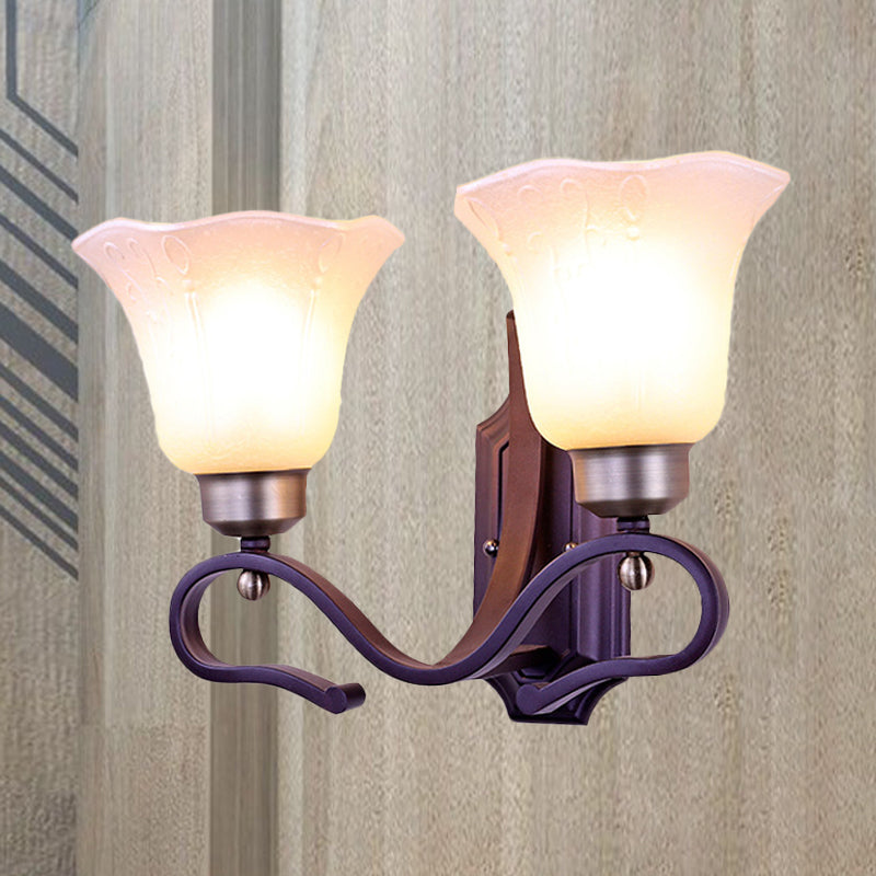 Vivolux | Vintage Blossom Wandlamp 1/2-Bulb Frosted Wit Glas Wandverlichtingsarmatuur in Zwart