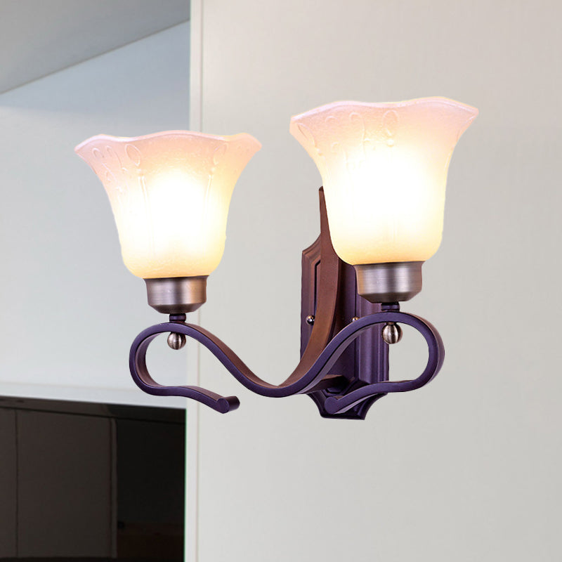 Vivolux | Vintage Blossom Wandlamp 1/2-Bulb Frosted Wit Glas Wandverlichtingsarmatuur in Zwart