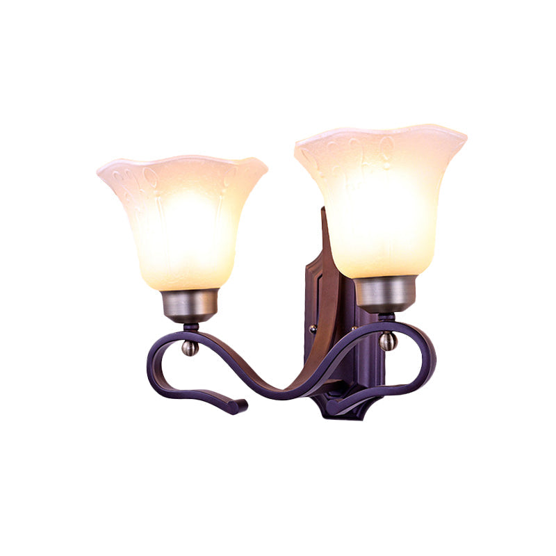 Vivolux | Vintage Blossom Wandlamp 1/2-Bulb Frosted Wit Glas Wandverlichtingsarmatuur in Zwart