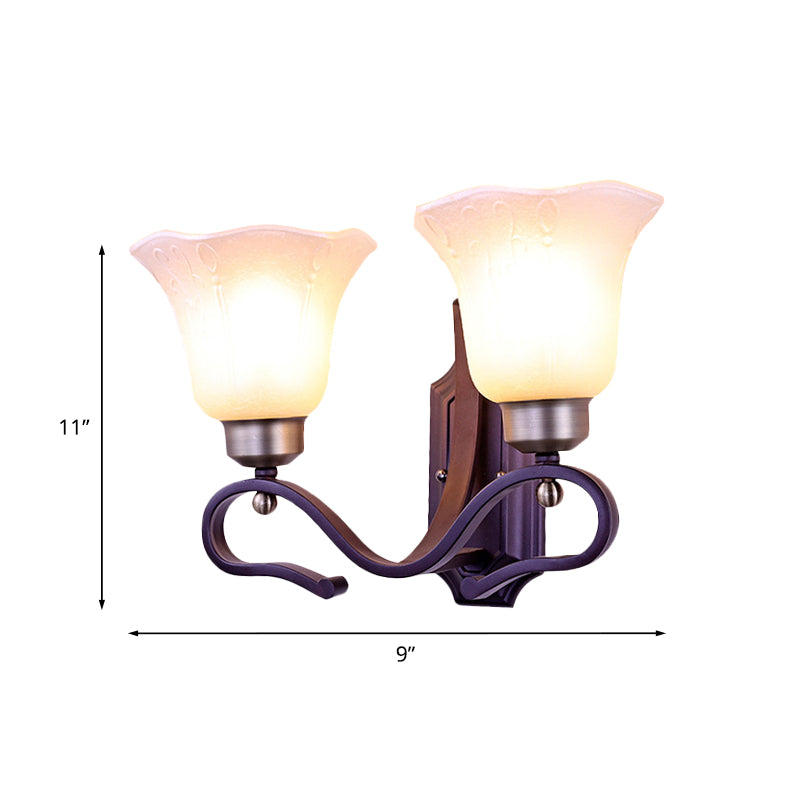 Vivolux | Vintage Blossom Wandlamp 1/2-Bulb Frosted Wit Glas Wandverlichtingsarmatuur in Zwart