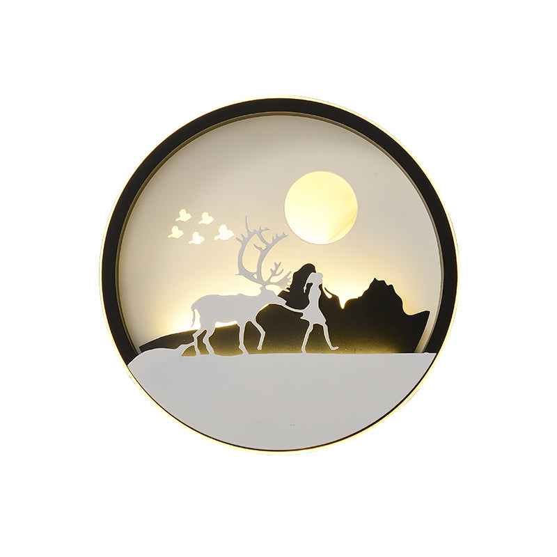 Vivolux | Metalen Ronde Wandverlichting Idee Modernistische LED Zwarte Wandlamp Wandmontage met Hert en Meisje/Eagle/Windmolen Ontwerp