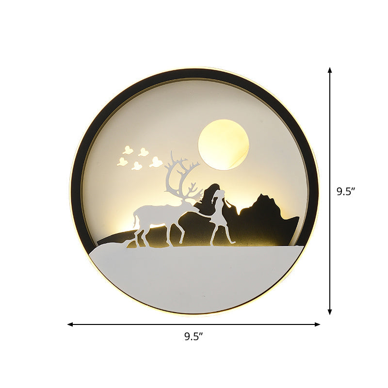 Vivolux | Metalen Ronde Wandverlichting Idee Modernistische LED Zwarte Wandlamp Wandmontage met Hert en Meisje/Eagle/Windmolen Ontwerp
