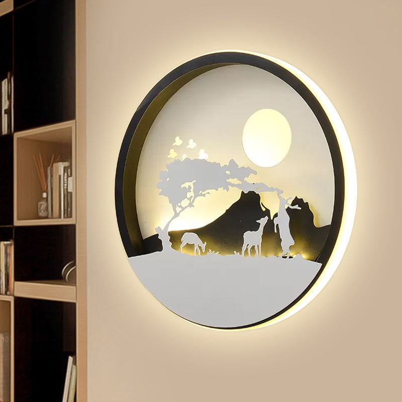 Vivolux | Metalen Ronde Wandverlichting Idee Modernistische LED Zwarte Wandlamp Wandmontage met Hert en Meisje/Eagle/Windmolen Ontwerp