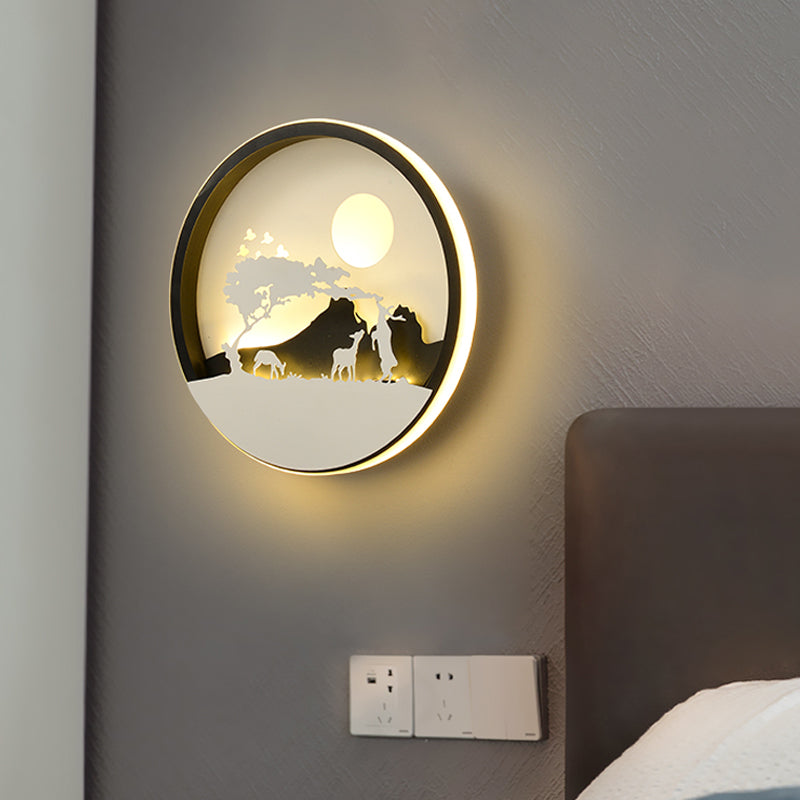 Vivolux | Metalen Ronde Wandverlichting Idee Modernistische LED Zwarte Wandlamp Wandmontage met Hert en Meisje/Eagle/Windmolen Ontwerp