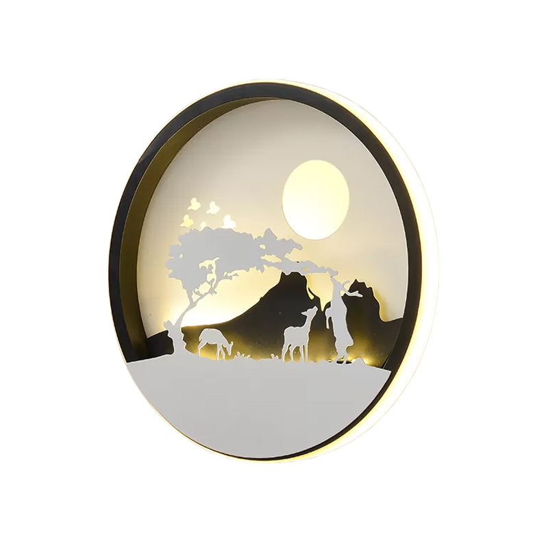 Vivolux | Metalen Ronde Wandverlichting Idee Modernistische LED Zwarte Wandlamp Wandmontage met Hert en Meisje/Eagle/Windmolen Ontwerp