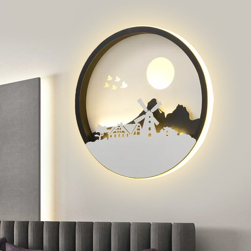 Vivolux | Metalen Ronde Wandverlichting Idee Modernistische LED Zwarte Wandlamp Wandmontage met Hert en Meisje/Eagle/Windmolen Ontwerp