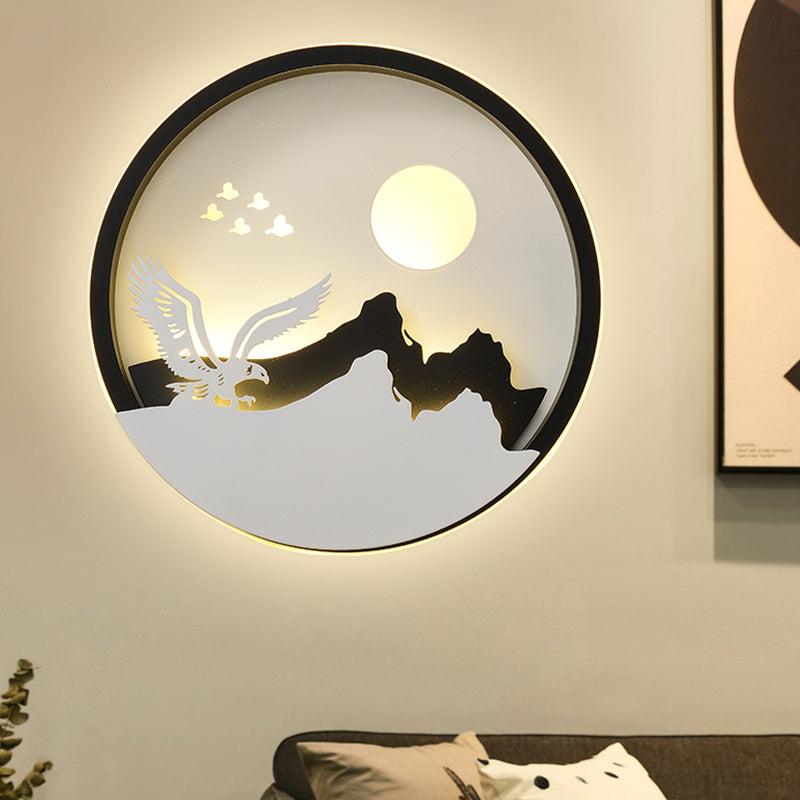 Vivolux | Metalen Ronde Wandverlichting Idee Modernistische LED Zwarte Wandlamp Wandmontage met Hert en Meisje/Eagle/Windmolen Ontwerp