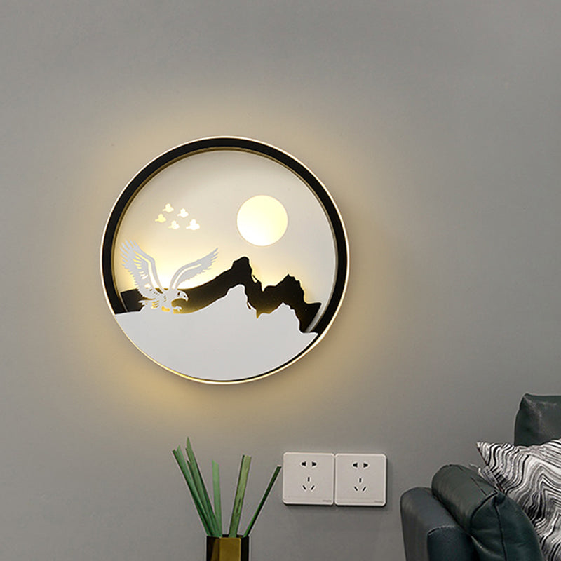 Vivolux | Metalen Ronde Wandverlichting Idee Modernistische LED Zwarte Wandlamp Wandmontage met Hert en Meisje/Eagle/Windmolen Ontwerp