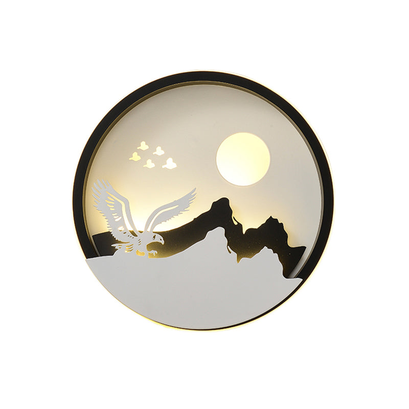 Vivolux | Metalen Ronde Wandverlichting Idee Modernistische LED Zwarte Wandlamp Wandmontage met Hert en Meisje/Eagle/Windmolen Ontwerp