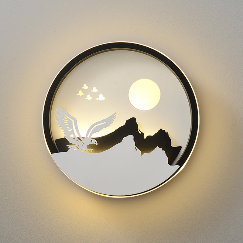 Vivolux | Metalen Ronde Wandverlichting Idee Modernistische LED Zwarte Wandlamp Wandmontage met Hert en Meisje/Eagle/Windmolen Ontwerp