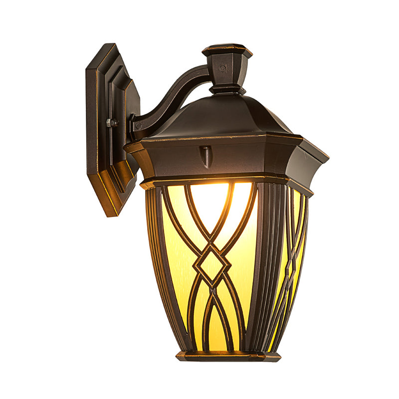 Vivolux | Gebogen Arm Frosted Glas Wandlamp Landelijk 1 Glühbirne Buiten Verlichtingsarmatuur in Koffie
