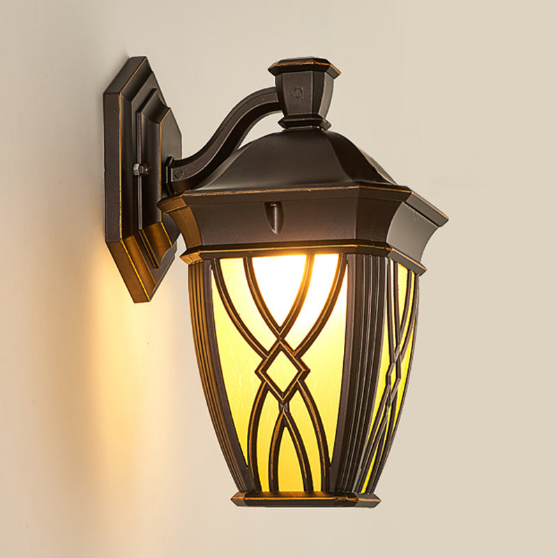 Vivolux | Gebogen Arm Frosted Glas Wandlamp Landelijk 1 Glühbirne Buiten Verlichtingsarmatuur in Koffie