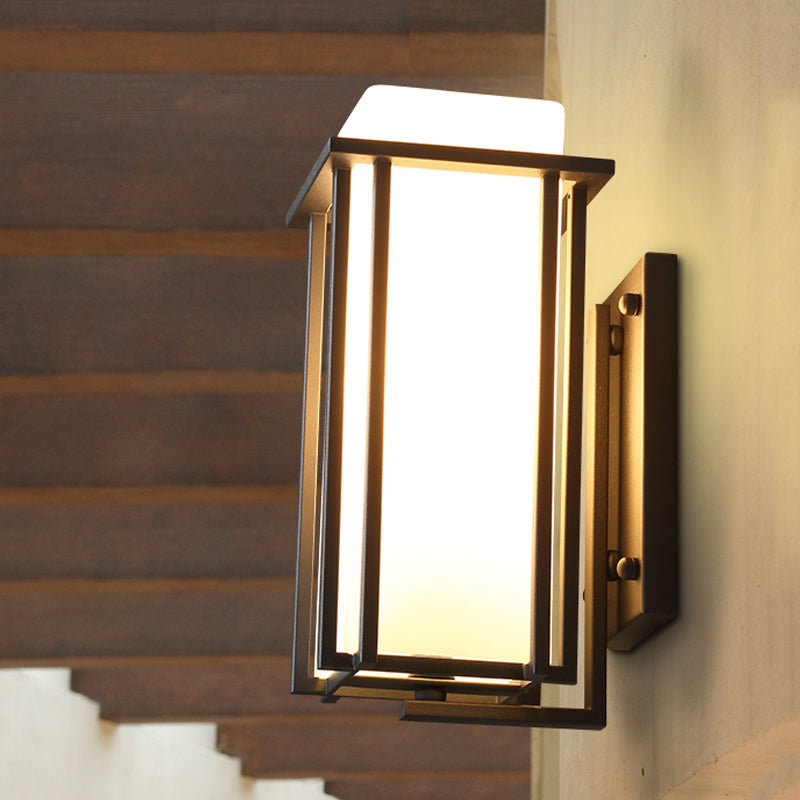 Vivolux | Schwarz 1 Glühbirne Wandmontierte Lampe Vintage Gefrostetes Glas Rechteck Wandbeleuchtung Ideen mit Metallrahmen